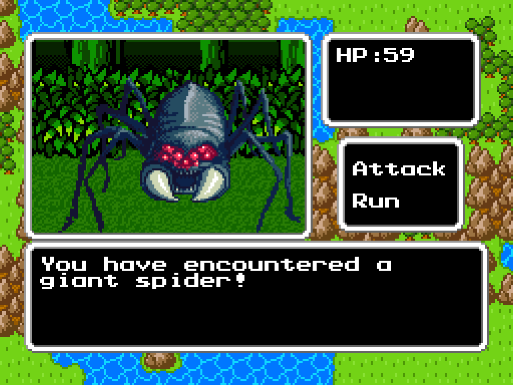 RPG Quest: Minimæ (iPad) screenshot: An encounter with a giant spider.