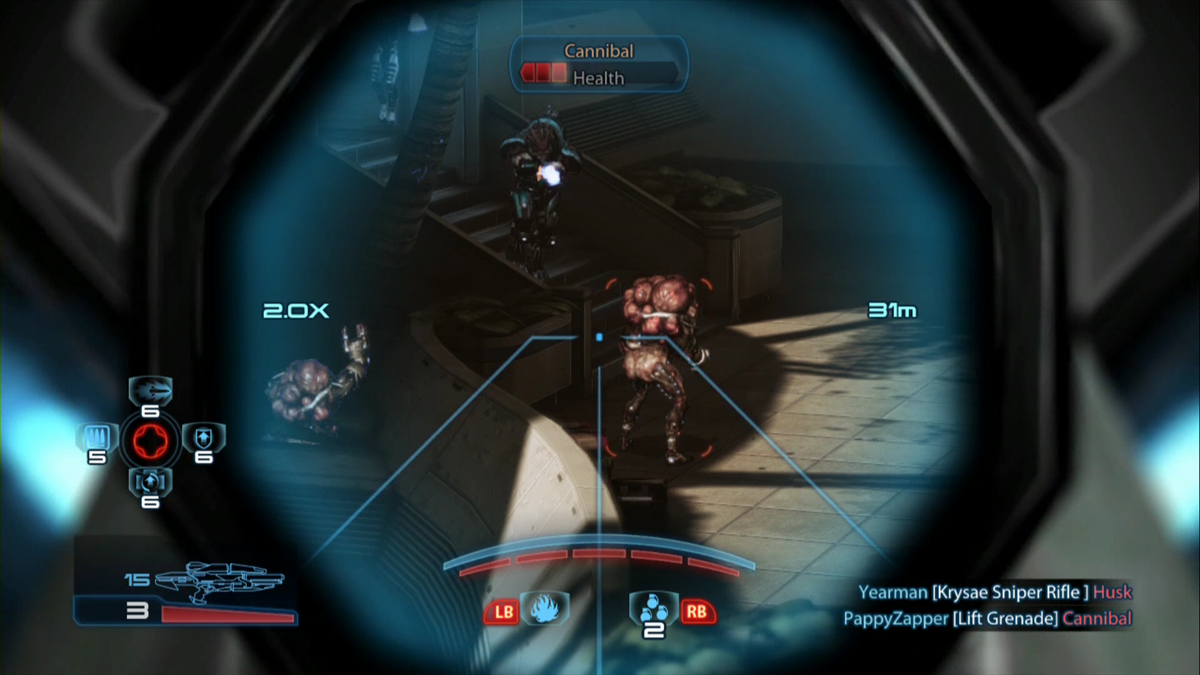 Mass Effect 3: Rebellion Multiplayer Expansion (Xbox 360) screenshot: The Krysae sniper rifle has an automatic scope and fires explosive rounds.