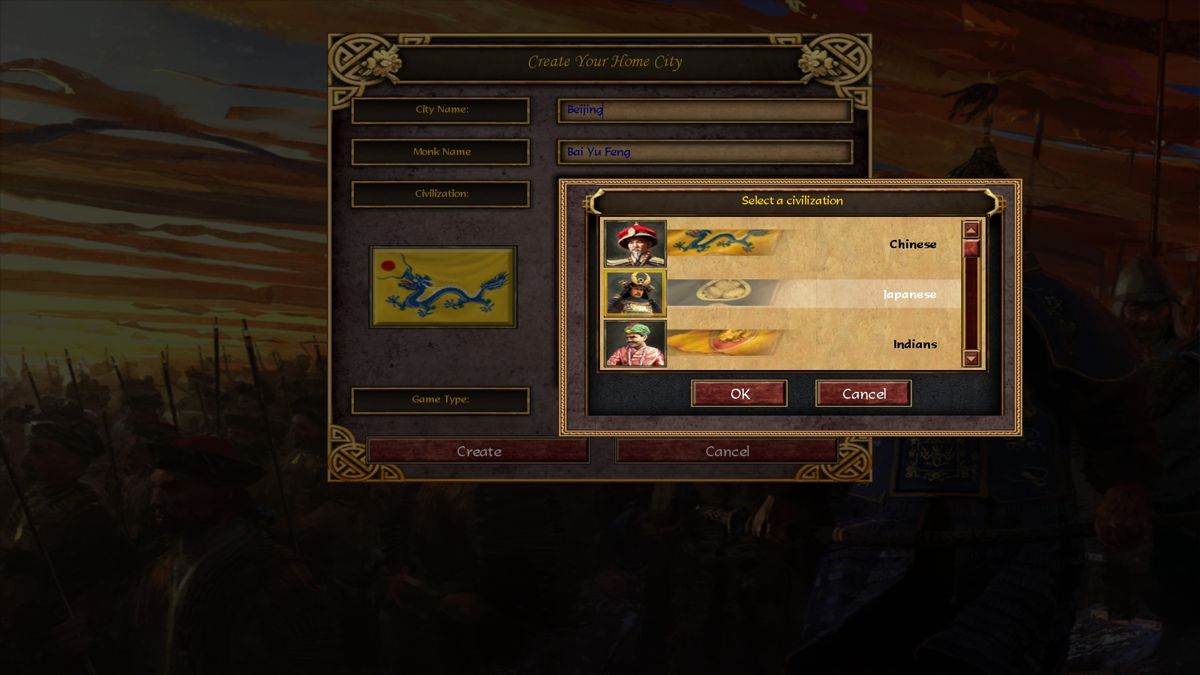 Age of Empires III: The Asian Dynasties (Windows) screenshot: The three new civilizations you can pick from