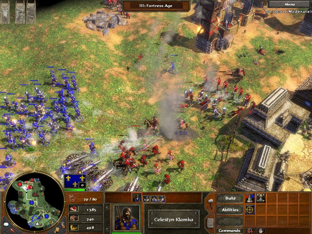 Age of Empires III (Windows) screenshot: Attacking the enemy base (multiplayer).