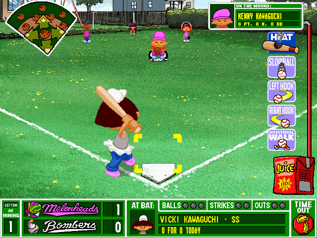 Backyard Baseball (Windows) screenshot: The pitching perspective.