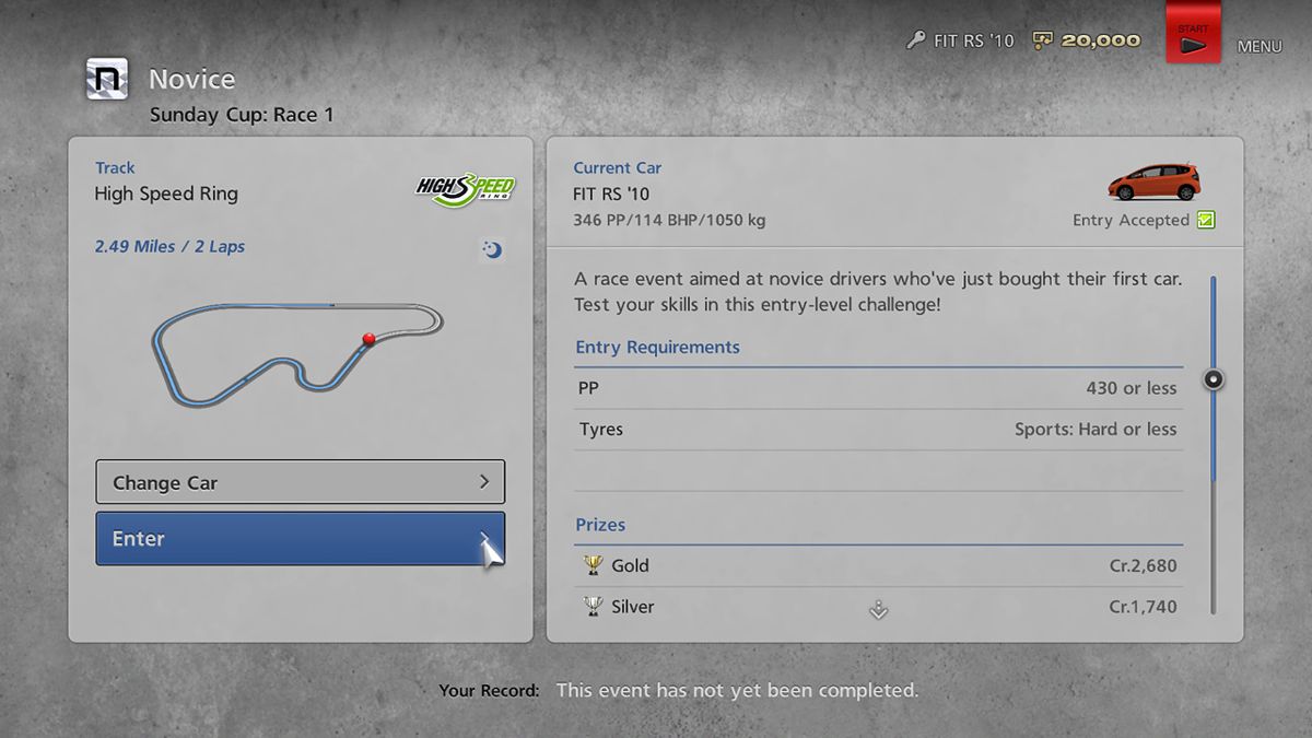 Gran Turismo 6 (PlayStation 3) screenshot: Choosing The Race