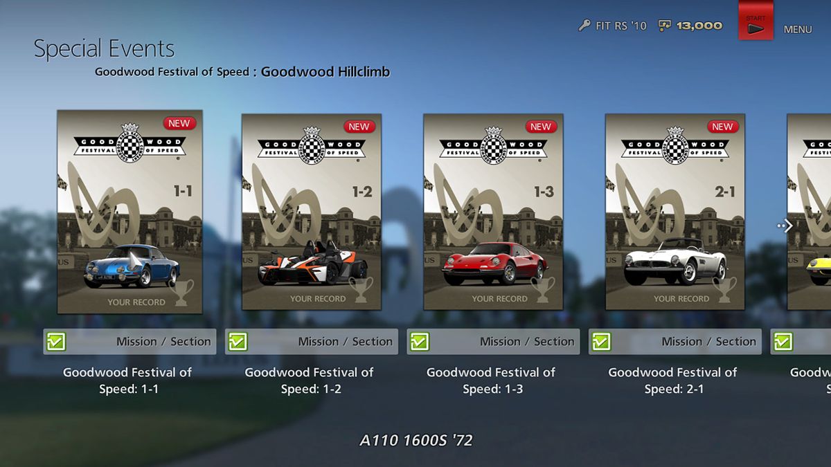 Gran Turismo 6 (PlayStation 3) screenshot: Goodwood Festival of Speed Missions