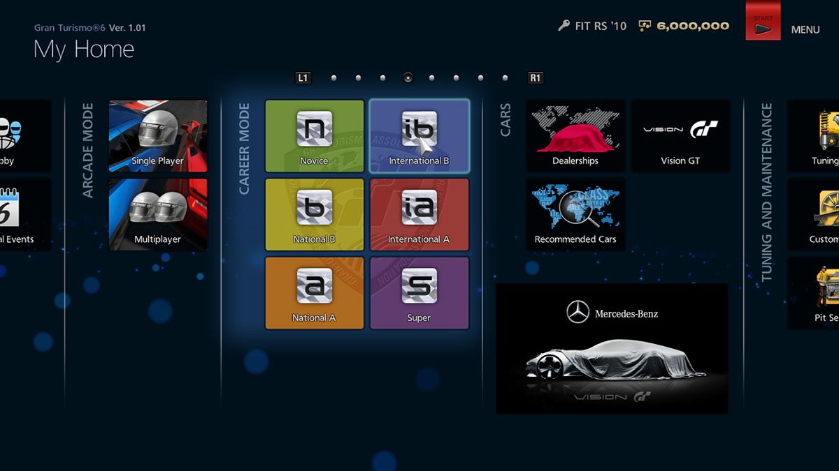 Gran Turismo 6 (PlayStation 3) screenshot: GT Mode Main Menu
