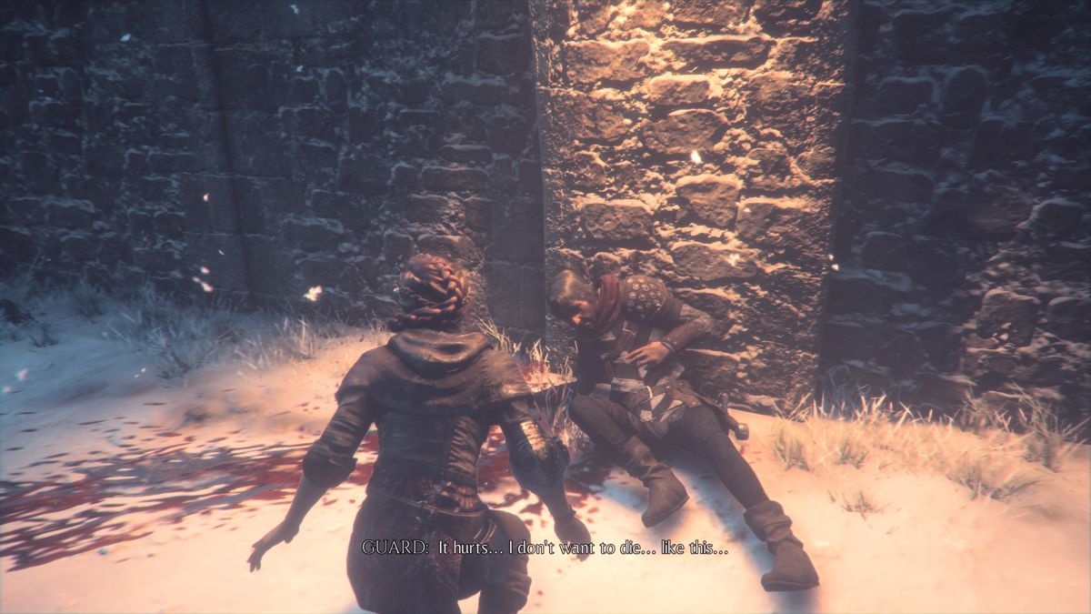 A Plague Tale: Innocence (PlayStation 4) screenshot: Enemy guards show no mercy, so why should Amicia be any different