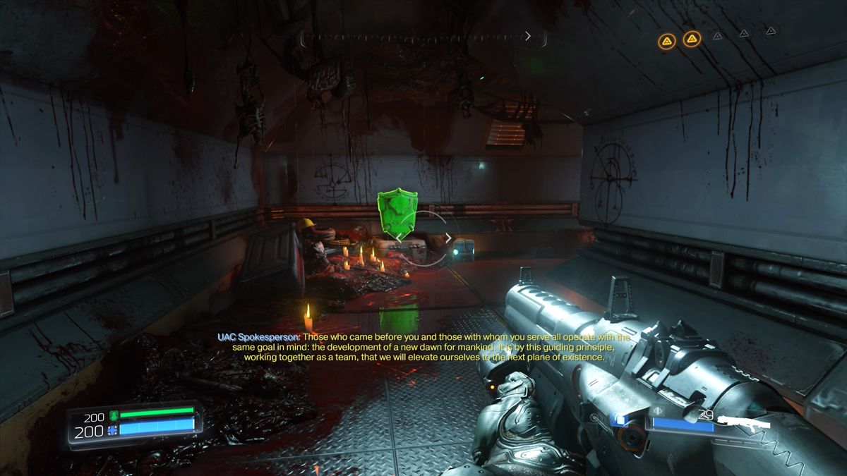 Doom (PlayStation 4) screenshot: Naturally, there are no survivors... human ones, anyway