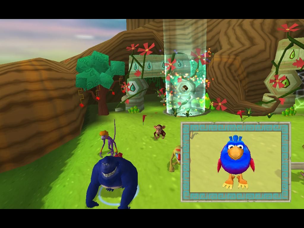 Kooka Bonga (Windows) screenshot: The monkeys are introduced to the player by Kimz the paradise bird.