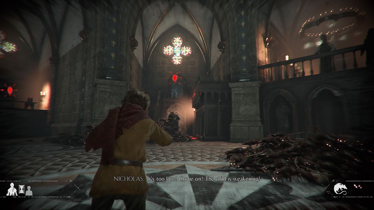 A Plague Tale: Innocence (PlayStation 4) screenshot: Hugo is controlling the rats and making them attack the inquisition