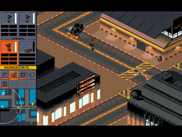 Syndicate (DOS) screenshot: I'll kill you for running over 4 -- come back here!