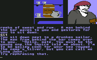 Treasure Island (Commodore 64) screenshot: Long John Silver, the Pirate.