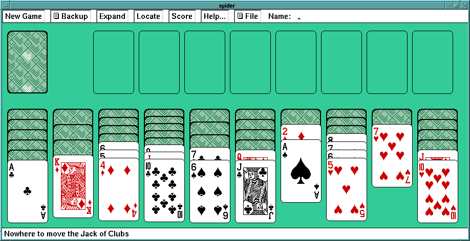 Spider (Linux) screenshot: Moving a few cards around