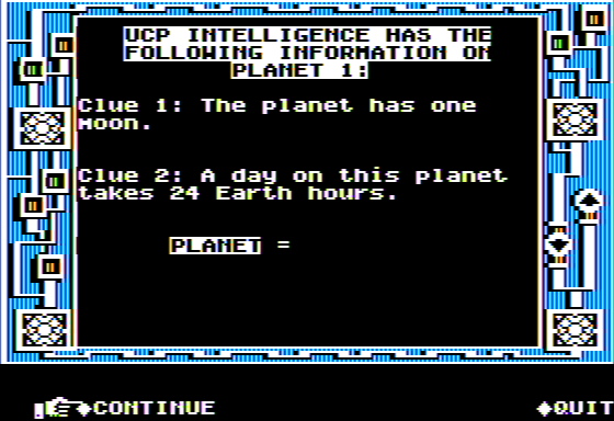 Microzine #25 (Apple II) screenshot: Cosmic Heroes - Lunatik's Clues