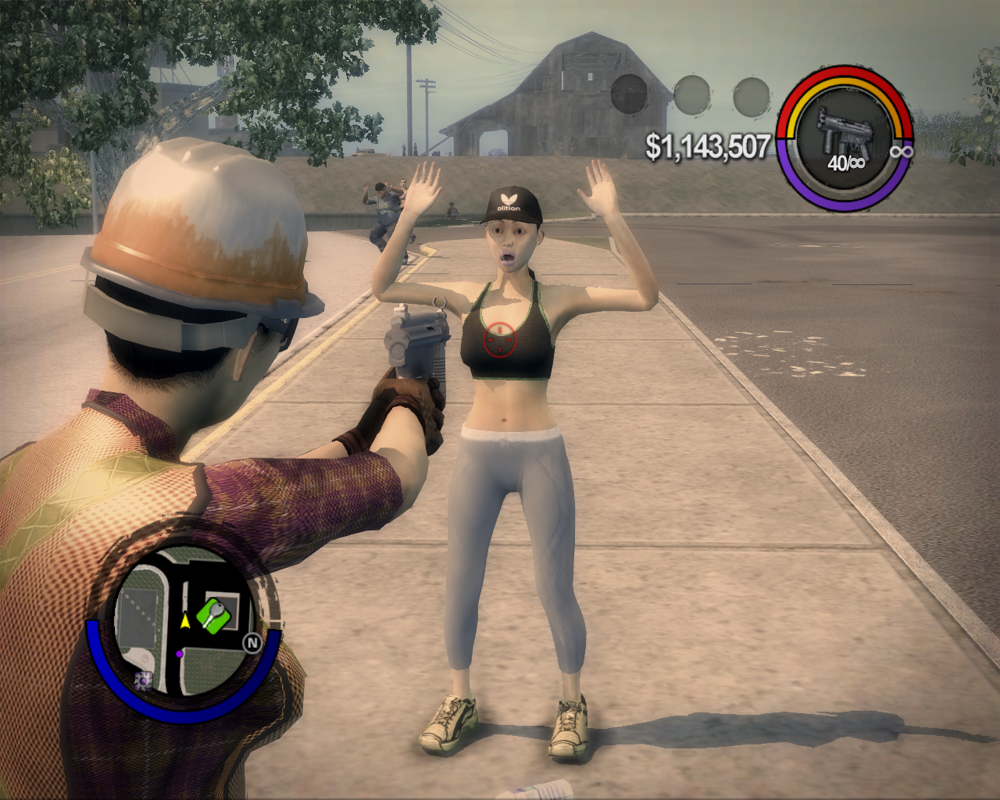Saints Row 2 (Windows) screenshot: Mugging a defenseless person for money