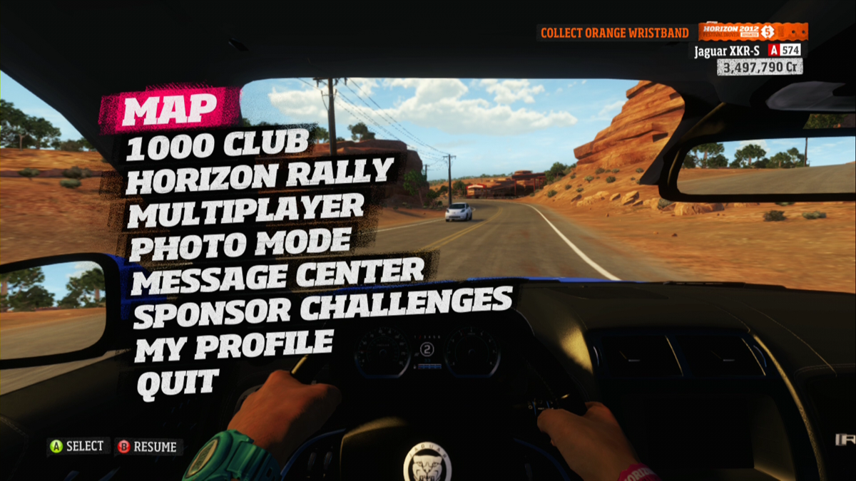 Forza Horizon (Xbox 360) screenshot: Main menu
