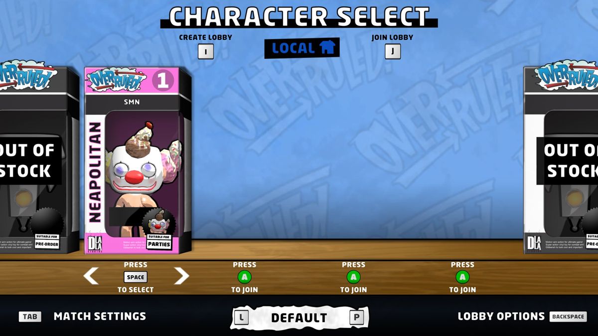 Overruled! (Windows) screenshot: Lobby for the local multiplayer mode