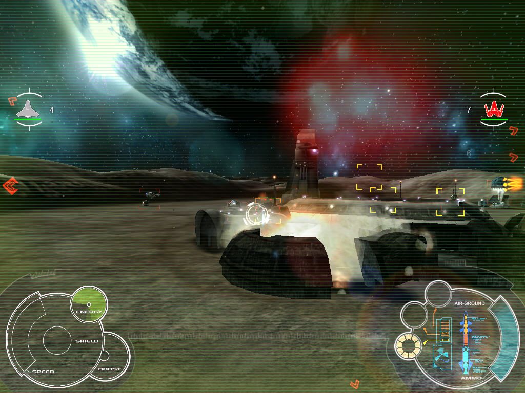 Space Interceptor (Windows) screenshot: Explosion in enemy base