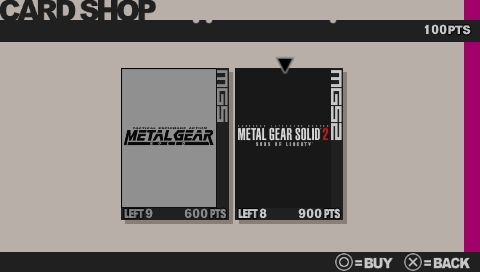 Metal Gear Ac!d (PSP) screenshot: Card Shop Screen