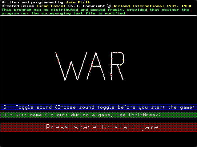 War-8}! (DOS) screenshot: There is a sound effect in the game but it is optional