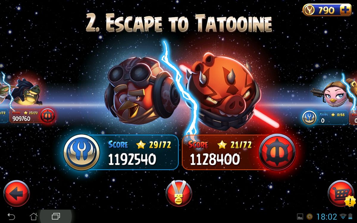 Angry Birds: Star Wars II (Android) screenshot: Chapter selection screen.