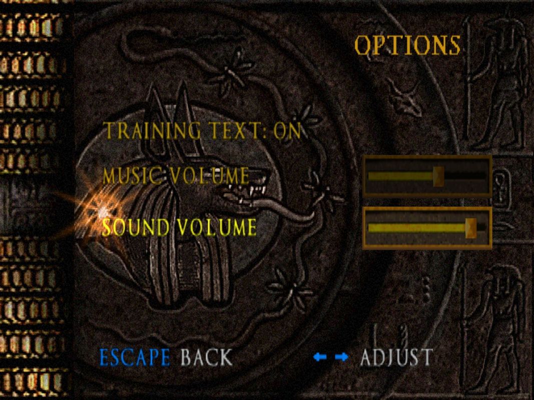The Mummy (Windows) screenshot: As the more critical game options are dealt with by the first screen there are not many in-game options to tweak.