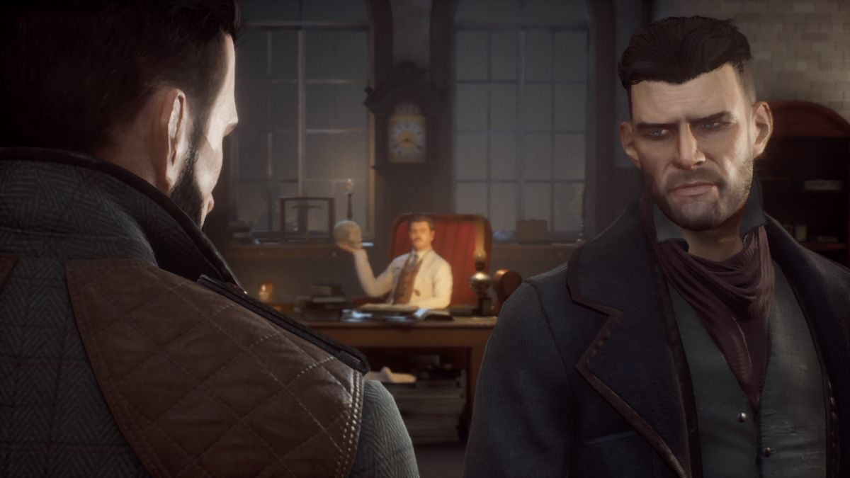 Vampyr (PlayStation 4) screenshot: Exchanging menacing looks with the leader of vampire hunters