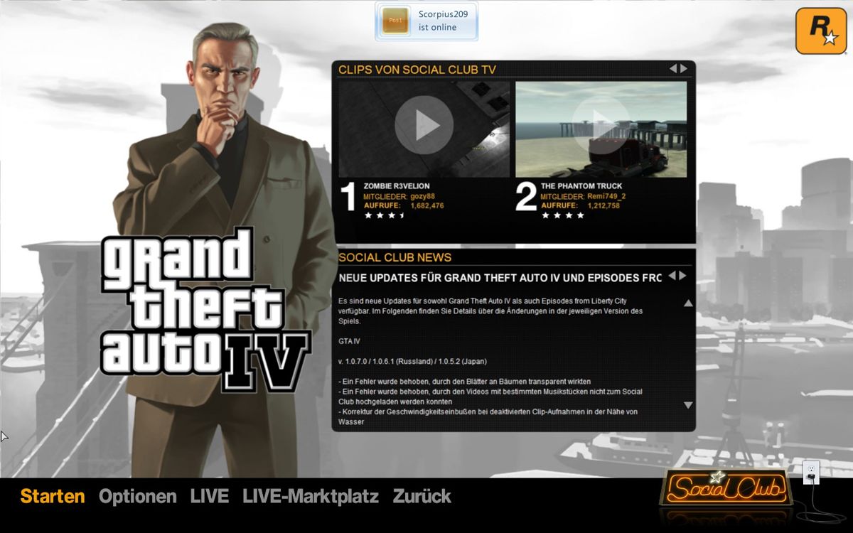 Grand Theft Auto IV (Windows) screenshot: Main Screen: German