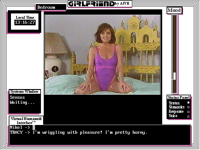 Girlfriend Tracy (DOS) screenshot: Another outfit, a spandex swimsuit.