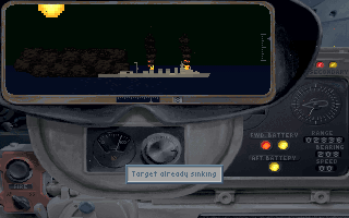Task Force 1942 (DOS) screenshot: Smoking, burning, sinking Japanese ship