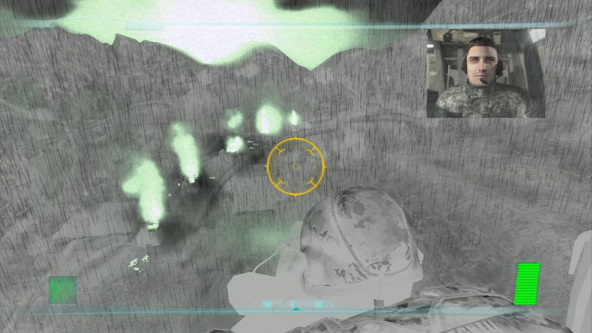 Tom Clancy's Ghost Recon: Advanced Warfighter 2 (PlayStation 3) screenshot: With bad weather and low visibility, night-vision will help you identify your targets.