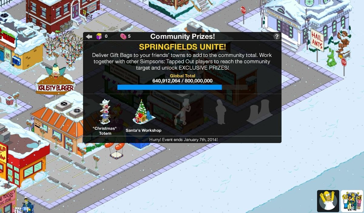 The Simpsons: Tapped Out (Android) screenshot: Seasonal updates often come with items that can only be unlocked during that seasonal event.