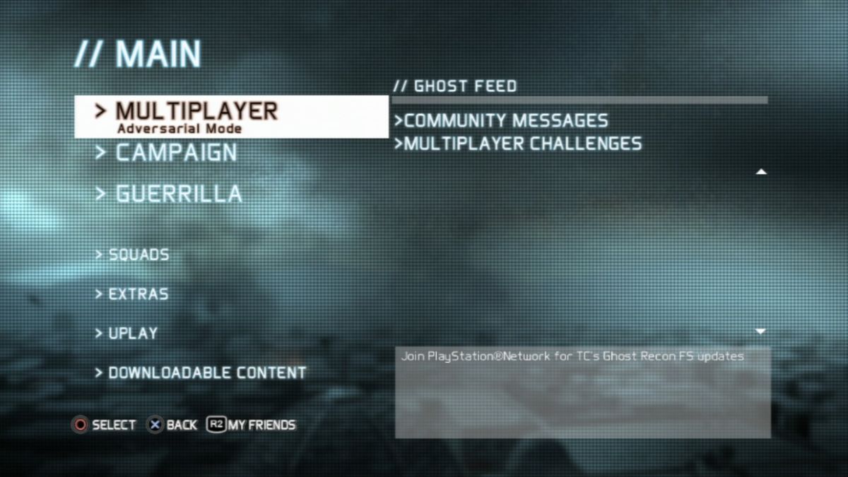 Tom Clancy's Ghost Recon: Future Soldier (PlayStation 3) screenshot: Main menu.