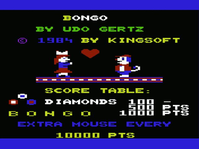 Bongo (VIC-20) screenshot: title