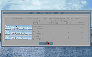 Task Force 1942 (DOS) screenshot: Post-battle score 2
