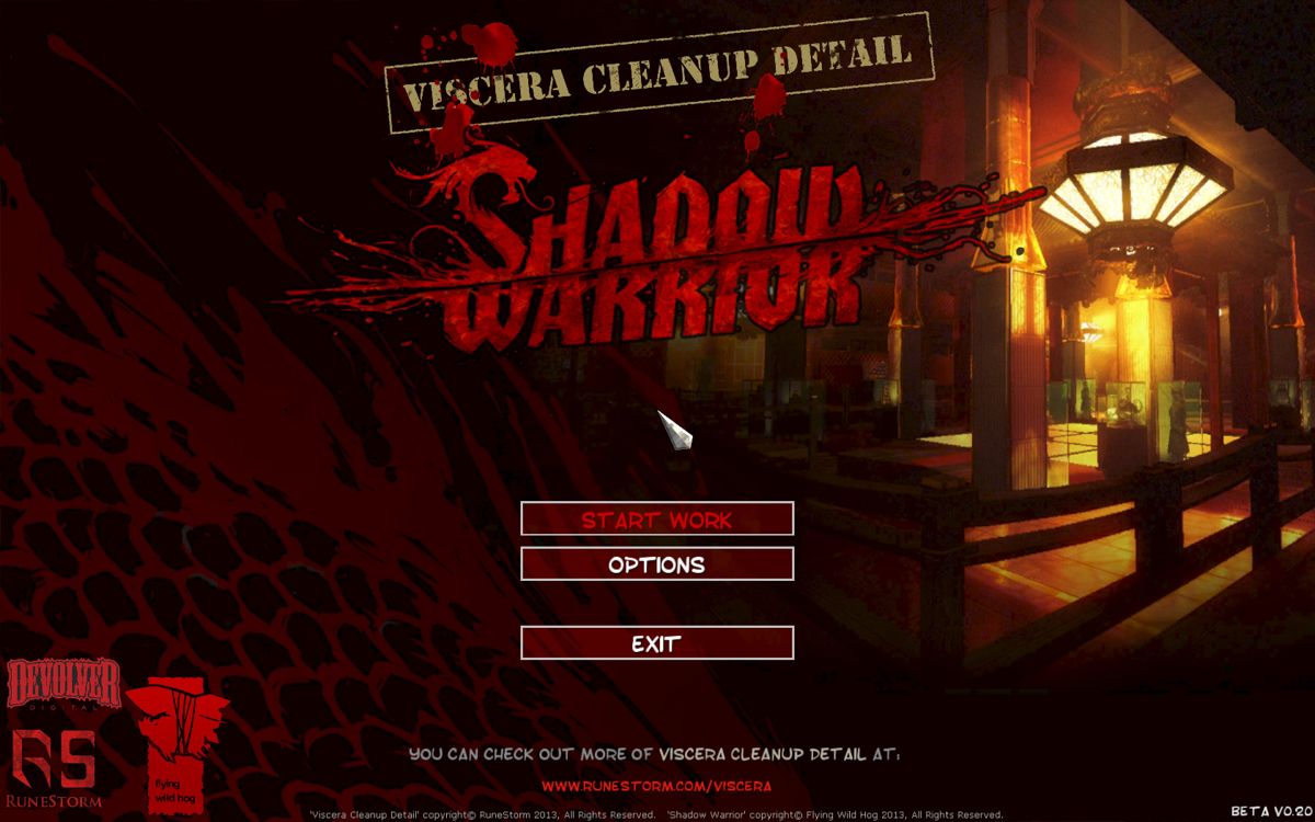 Shadow Warrior (Windows) screenshot: Viscera Cleanup Detail: Shadow Warrior - Main menu