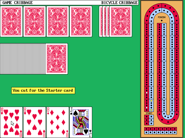 Bicycle Limited Edition (DOS) screenshot: Bicycle Cribbage: Being cut for the Starter card