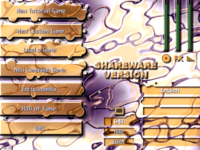 A.R.S.E.N.A.L Taste the Power (DOS) screenshot: Main menu (shareware version).