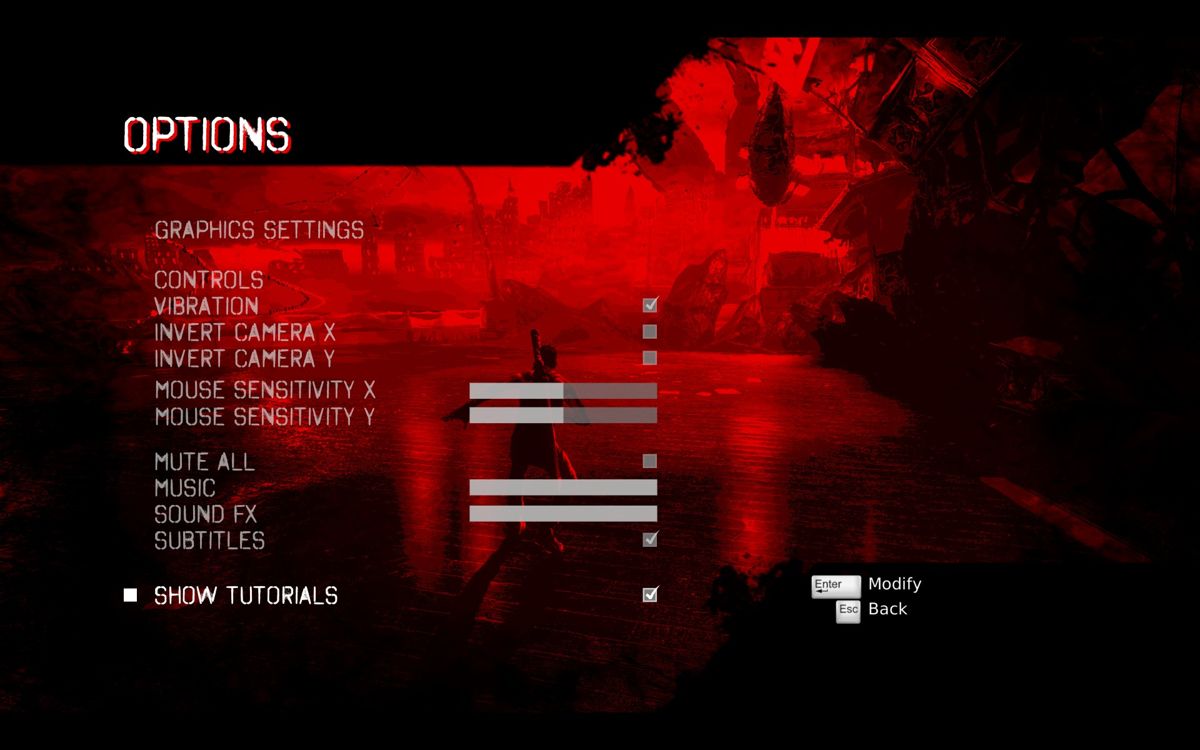 DmC: Devil May Cry (Windows) screenshot: The options menu