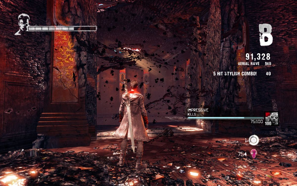 DmC: Devil May Cry (Windows) screenshot: Ingame counters as the one shown in the lower right keep easier track of achievements