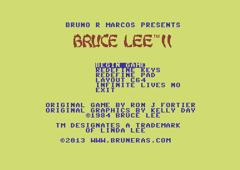 Bruce Lee II (Windows) screenshot: Main menu (Commodore 64 mode)