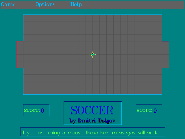 Soccer (DOS) screenshot: This is the play area at the start of the game.