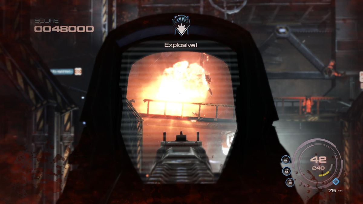 Alien Rage (Windows) screenshot: Of course there are plenty exploding barrels (demo version)