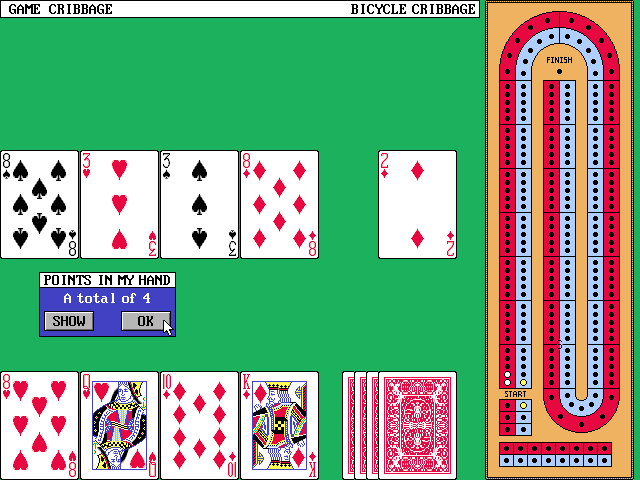Bicycle Limited Edition (DOS) screenshot: Bicycle Cribbage: Collecting the points
