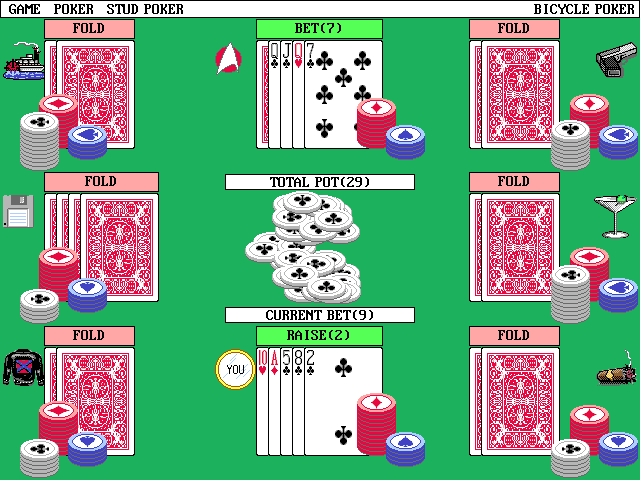 Bicycle Limited Edition (DOS) screenshot: Bicycle Poker: One-on-one in Stud Poker