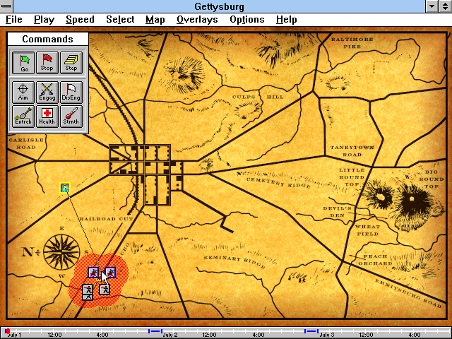 Gettysburg: An Interactive Battle Simulation (Windows 3.x) screenshot: Sending a Cavalry to help