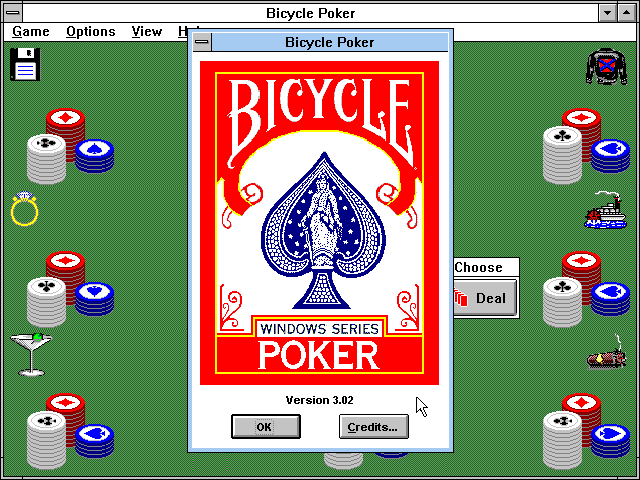 Bicycle Casino: Blackjack, Poker, Baccarat, Roulette (Windows 3.x) screenshot: Bicycle Poker: Title Screen