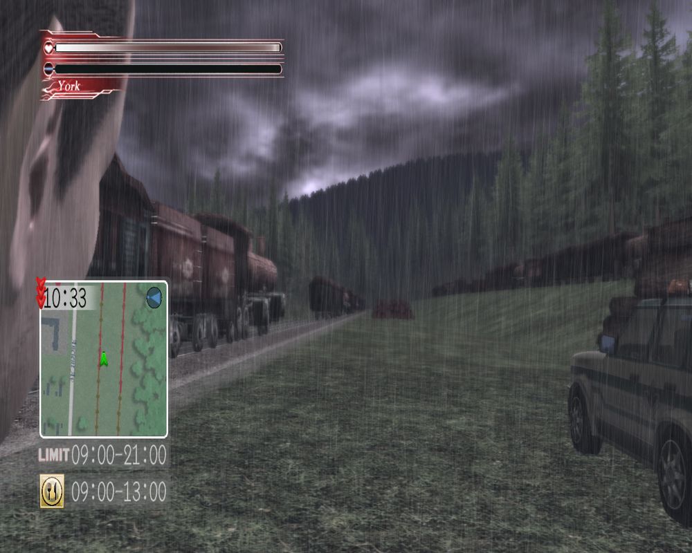 Deadly Premonition: The Director's Cut (Windows) screenshot: You can switch the camera for this view. You've wandered off to abandoned railway tracks