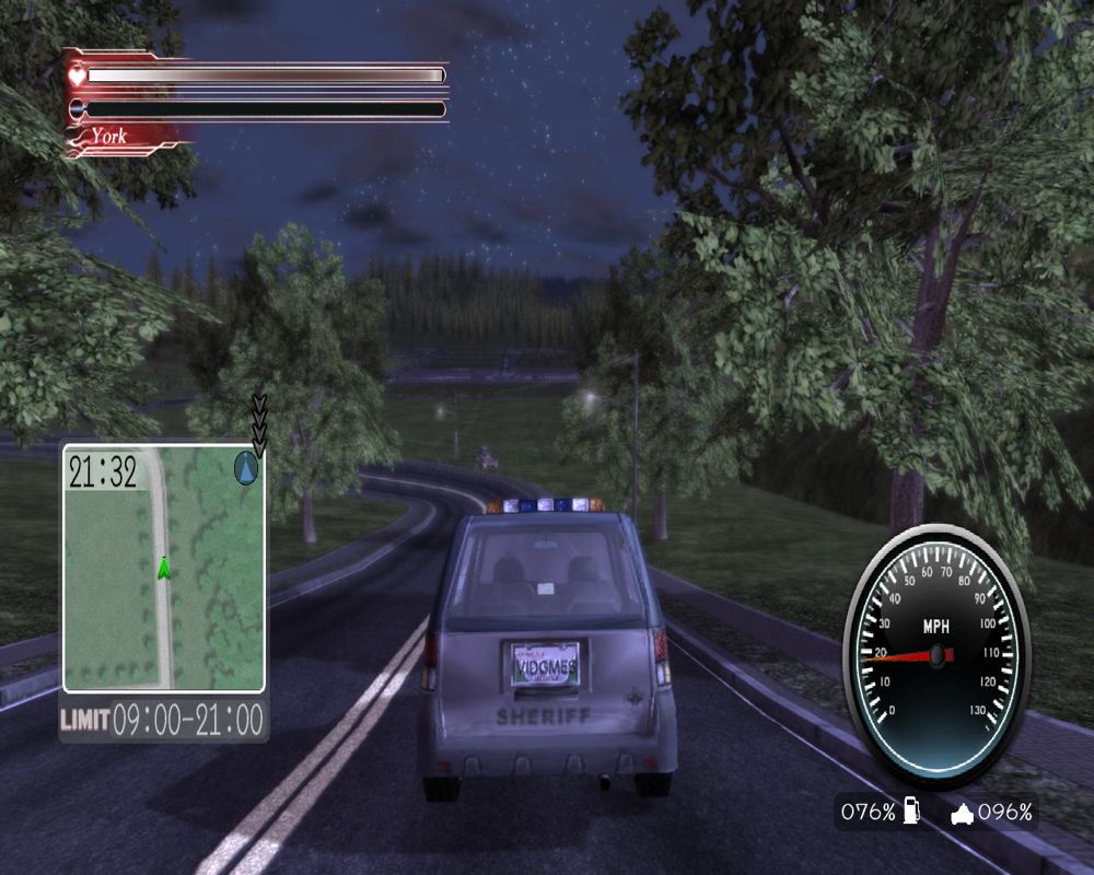 Deadly Premonition: The Director's Cut (Windows) screenshot: It's night. Starry skies. You drive downhill, overlooking the sleepy town...