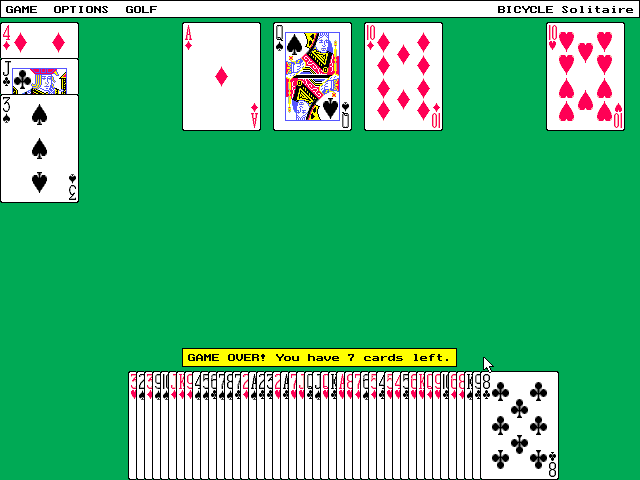 Bicycle Limited Edition (DOS) screenshot: Bicycle Solitaire: Finishing to play the Golf
