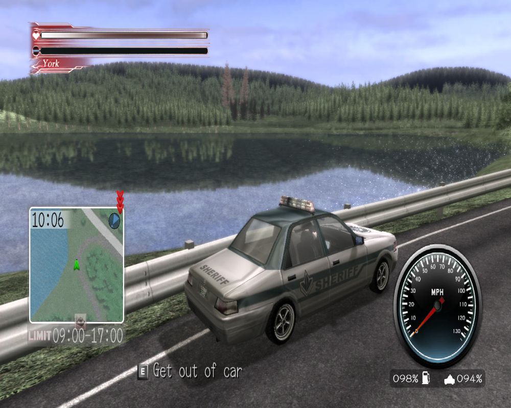 Deadly Premonition: The Director's Cut (Windows) screenshot: Cruisin' in a car! Overlooking the lake. See how intense atmosphere is created with an outdated engine