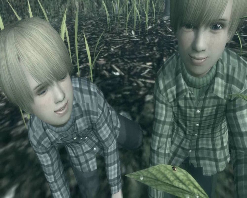 Deadly Premonition: The Director's Cut (Windows) screenshot: Intro: two innocent-looking and slightly creepy twin kids set the mood for upcoming horror...